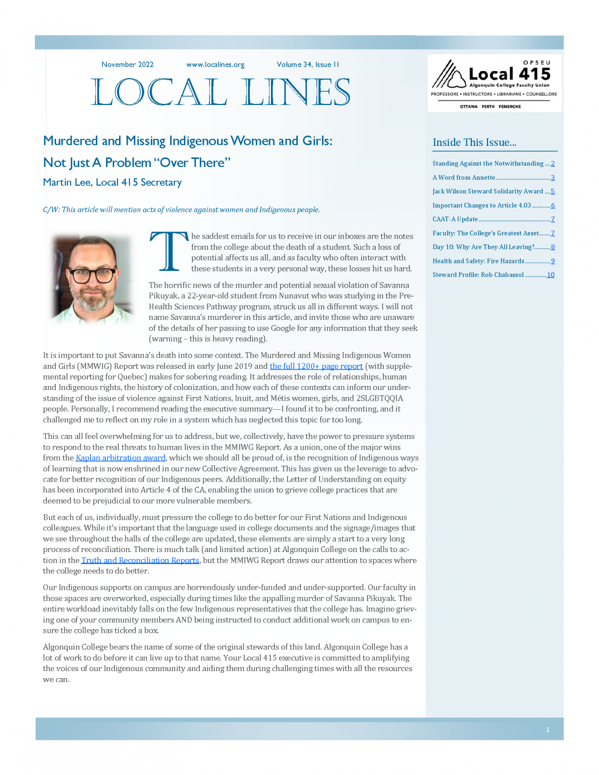 November 2022 - Local Lines is out! - OPSEU Local 415